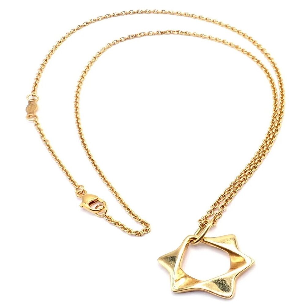 Authentic! Georg Jensen 18k Yellow Gold Star Of David Pendant Necklace